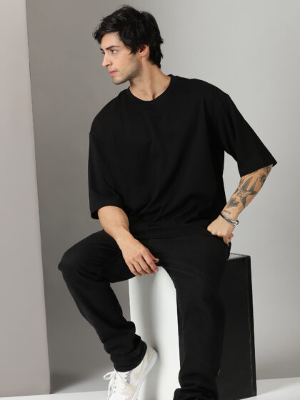 Oversized Half Sleeves Black Tshirt In India by Silly Punter