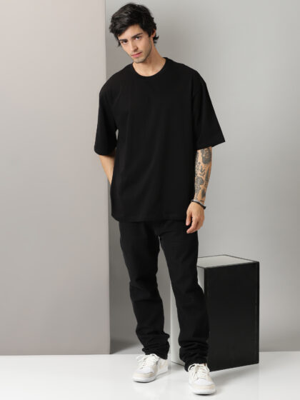 Oversized Half Sleeves Black Tshirt In India by Silly Punter