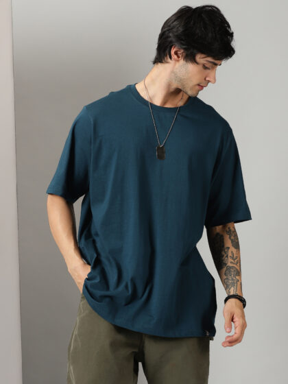 Oversized Teal Essential Half Sleeves Tshirt In India by Silly Punter