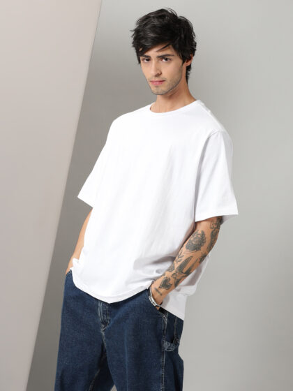 Oversized White Eessentials half Sleeves Tshirt In India by Silly Punter