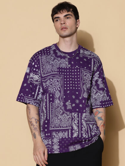 Oversized Classic Bandana Purple & White Tshirt In India