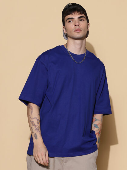 Oversized Royal Blue Essential Half Sleeves Tshirt In India by Silly Punter