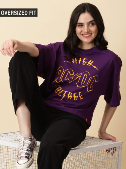 Os High Voltage AC DC Women Oversized Croped Tshirt In India By Silly Punter